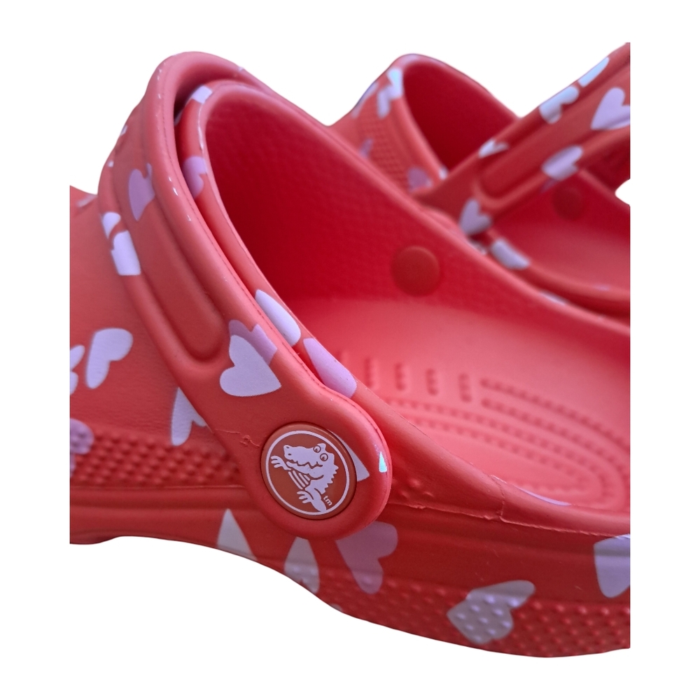 CROCS Classic Clog Cherry Red With Hearts Various Toddler & Little Girls Sizes - Picture 5 of 12